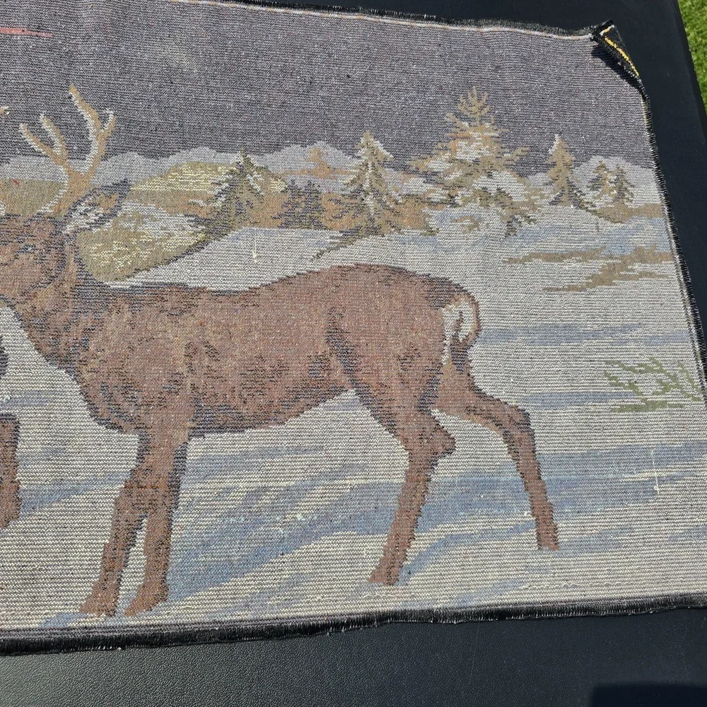 Tapestry Deer Stag woodland Vtg 60s velvet Wall Hanging Belgium Cottagecore